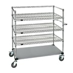 image of Quantum WRSC4-54-2448FS Stainless Steel Wire & Solid 3-Shelf Medical Cart - 24" x 48" x 60"