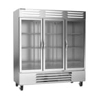 image of Beverage Air RB72HC-1G 75" Three Reach-In Refrigerator w/ 3 Glass Doors, Bottom Mounted, Aluminum Interior, 69 cu. ft.