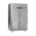 image of Victory RFSA-2D-S1-PT-HD-HC 52" 2-Section Pass-Thru Refrigerator/Freezer Combo w/ 8 Half Solid Doors, Aluminum Interior