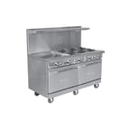image of Royal Range of California RR-4G36 60" Gas Restaurant Range w/ (4) Open Burners, 36" Griddle, (2) Standard Ovens, 250.000 BTU