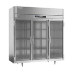image of Victory RS-3D-S1-G-HC 78" Three Section Reach-In Refrigerator w/ 3 Glass Swing Full Doors, Stainless Steel, 68 cu. ft.