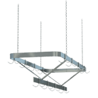 image of Sapphire Manufacturing SM-CR72, 72" Stainless Steel Triple Bar Ceiling Mounted Pot Rack with 18 Double Hooks