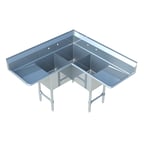image of Sapphire Manufacturing SMCS-3-1818D 57" 3 Compartment Corner Sink, 18"W x 18"L Bowl - Galvanized