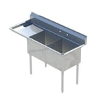 image of Sapphire Manufacturing SMS-2-1416L 44" Two Compartment Sink, 14"W x 16"L Bowl With Left-Hand Drainboard