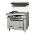 image of Southbend S36A-1G 36" Gas Restaurant Range w/ (4) Open Burners, 12" Griddle Left, (1) Convection Oven, 165.000 BTU