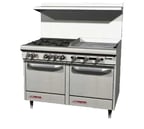 image of Southbend S48EE-2GL 48" Gas Restaurant Range w/ (4) Open Burners, 24" Griddle Left, (2) Space Saver Ovens, 230.000 BTU