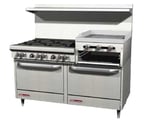 image of Southbend S60DC-2RR 60" Gas Restaurant Range w/ (6) Open Burners, 24" Raised Griddle/Broiler, (1) Standard Oven, (1) Cabinet Base, 236.500 BTU