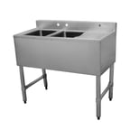 image of Serv-Ware BAR2B26-CWP 26" 2 Compartment Underbar Sink w/ 4" Faucet Holes, No Drainboards