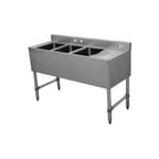 image of Serv-Ware BAR3B48-R-CWP 48" 3 Compartment Underbar Sink w/ 1 Right Drainboard, 4" Faucet Holes