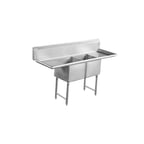 image of Serv-Ware D2CWP18182-18 72" Two Compartment Sink, 18"W x 18"L Bowl With 2 Drainboards
