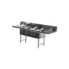 image of Serv-Ware D3CWP18182-18 90" Three Compartment Sink, 18"W x 18"L Bowl With 2 Drainboards