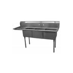 image of Serv-Ware D3CWP1818L-18 74" Three Compartment Sink, 18"W x 18"L Bowl With Left-Hand Drainboard