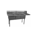 image of Serv-Ware D3CWP1818R-18 74" Three Compartment Sink, 18"W x 18"L Bowl With Right-Hand Drainboard