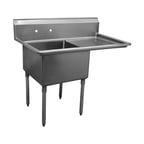 image of Serv-Ware E1CWP1818R-24 44.5" One Compartment Sink, 18"W x 18"L Bowl With Right-Hand Drainboards