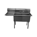 image of Serv-Ware E2CWP1818L-18 56" Two Compartment Sink, 18"W x 18"L Bowl With Left-Hand Drainboard