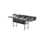 image of Serv-Ware E3CWP2424 77" Three Compartment Sink, 24"W x 24"L Bowl Without Drainboard