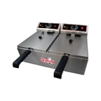 image of Skyfood FED-20-N Split Pot Countertop Electric Fryer w/ 2 Baskets, 20-Lb. Capacity, 10v/50/60/1-ph