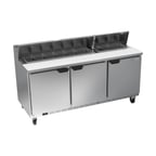 image of Beverage Air SPE72HC-18 72" Three Section Sandwich/Salad Prep Table w/ 3 Doors, 18 pans, 20 cu. ft.