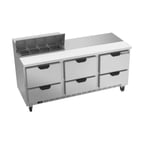 image of Beverage Air SPED72HC-08-6 72" Three Section Sandwich/Salad Prep Table w/ 6 Drawers, 8 Pans