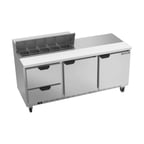 image of Beverage Air SPED72HC-10-2 72" Three Section Sandwich/Salad Prep Table w/ 2 Drawers & 2 Doors, 10 Pans