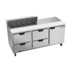 image of Beverage Air SPED72HC-10-4 72" Three Section Sandwich/Salad Prep Table w/ 4 Drawers & 1 Door, 10 Pans