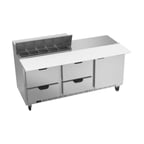 image of Beverage Air SPED72HC-10C-4 72" Three Section Sandwich/Salad Prep Table w/ 4 Drawers & 1 Door, 10 Pans