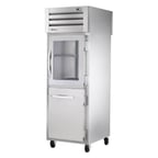 image of True STA1RPT-1HG/1HS-1S-HC One Section Pass-Thru Refrigerator w/ Front Glass/Solid Half & Rear Solid Door, Aluminum Interior-Stainless Floor