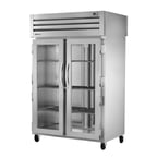 image of True STA2RPT-2G-2S-HC Two Section Pass-Thru Refrigerator w/ Front 2 Glass & Rear 2 Solid Doors, Aluminum Interior-Stainless Floor