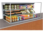 image of Structural Concepts NE3627RSSV 36" Reveal® Self-Service Refrigerated Slide In Counter Case, 2 Shelves, Open Flat, Glass Side Panels
