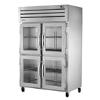 image of True STR2R-4HG-HC 52" Two Section Reach-In Refrigerator w/ 4 Glass Half Doors, Top Mount, Stainless Steel