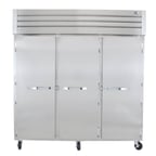 image of True STR3R-3S 77" Three Section Reach-In Refrigerator w/ 3 Solid Doors, Top Mount, Stainless Steel