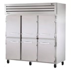 image of True STR3R-6HS 77" Three Section Reach-In Refrigerator w/ 6 Solid Half Doors, Top Mount, Stainless Steel