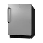 image of Summit ALRF49BSSTB 19" Undercounter Refrigerator Freezer in Black, w/ Stainless Steel Door, Towel Bar Handle, 2.68 cu. ft.