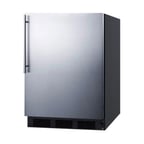 image of Summit FF7BKSSHV 24" Freestanding Undercounter Refrigerator in Black, Stainless Steel Door, Thin Handle, 5.5 cu ft