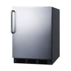 image of Summit FF7BKSSTB 24" Undercounter Refrigerator in Black, Stainless Steel Door, Towel Bar Handle, 5.5 cu. ft.