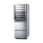 image of Summit SWCDAF24 24" Glass Door Wine Cooler/Drawer Freezer Combo, Dual Temperature, 46 Bottles