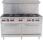image of Vulcan SX60-10BP 60" LP Gas Restaurant Range w/ (10) Open Burners, (2) Standard Ovens, 340.000 BTU