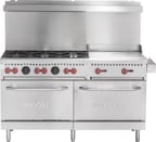 image of Vulcan SX60F-6B24GN 60" Natural Gas Restaurant Range w/ (6) Open Burners, 24" Griddle, (2) Standard Ovens, 258.000 BTU