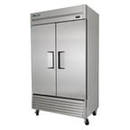 image of True T-43-HC 47" Two Section Reach-In Refrigerator w/ 2 Solid Doors, Bottom Mount, Stainless Steel Front-Aluminum Sides