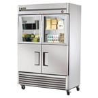 image of True T-49-2-G-2-HC~FGD01 54" Two Section Reach-In Refrigerator w/ 2 Solid & 2 Glass Half Doors, Bottom Mount, Stainless Steel Front-Aluminum Sides