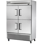 image of True T-49-4-HC 54" Two Section Reach-In Refrigerator w/ 4 Solid Half Doors, Bottom Mount, Stainless Steel Front-Aluminum Sides