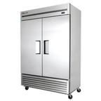 image of True T-49-HC 54" Two Section Reach-In Refrigerator w/ 2 Solid Doors, Bottom Mount, Stainless Steel Front-Aluminum Sides