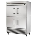 image of True T-49F-4-HC 54" Two Section Reach-In Freezer w/ 4 Half Solid Doors, Stainless Steel Front Aluminum Sides
