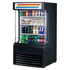 image of True TAC-14GS-LD 30" Vertical Air Curtain Merchandiser in Black, Self Contained, 3 Shelves, Plexiglass Side Panels