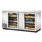image of True TBB-3G-S-HC-LD 69" Two Glass Swing Door Stainless Steel Back Bar Cooler with LED