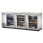 image of True TBB-4G-S-HC-LD 90" 3 Glass Swing Door Stainless Steel Back Bar Cooler w/ LED Lighting 