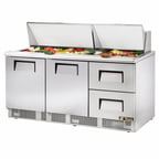 image of True TFP-72-30M-D-2 72" Mega Top Sandwich/Salad Prep Table w/ 2 Doors & 2 Drawers, 30 Pans