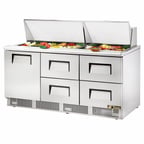 image of True TFP-72-30M-D-4 72" Mega Top Sandwich/Salad Prep Table w/ 1 Door & 4 Drawers, 30 Pans