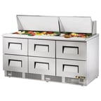 image of True TFP-72-30M-D-6 72" Mega Top Sandwich/Salad Prep Table w/ 6 Drawers, 30 Pans