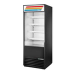 image of True TOAM-30-HC~TSL01 30" Vertical Air Curtain Merchandiser in Black, Self-Contained, 4 Shelves, Lighted Sing Panel